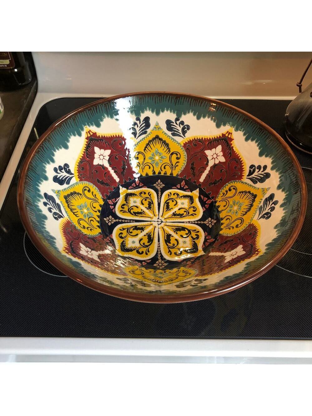 Anthropologie Vintage EUC 14" Turkish Design Large Ceramic Salad Bowl